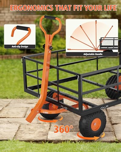 Steel Garden Cart Heavy Duty Utility Wagon with Sides, 1200 lbs - size: 1200LBS
