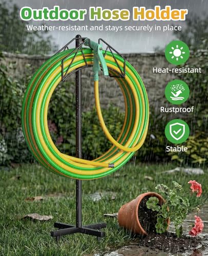 Garden Heavy Duty Hose Holder Stands Storage Rack Freestanding for Outside - color: Single-Hook (Black)