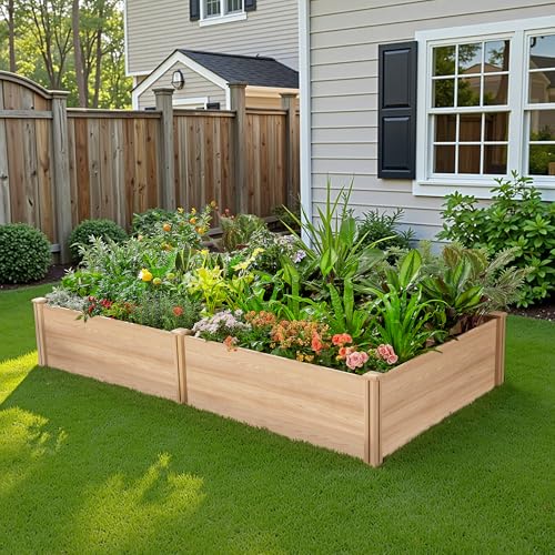 AMERLIFE 8x4 Ft Wood Raised Garden Bed, Durable 15 Inch Depth Planter Box for Vegetables, Herbs, and Flowers, Ideal for Outdoor Gardening with Open Base - size: 8 x 4 x 1.25 ft