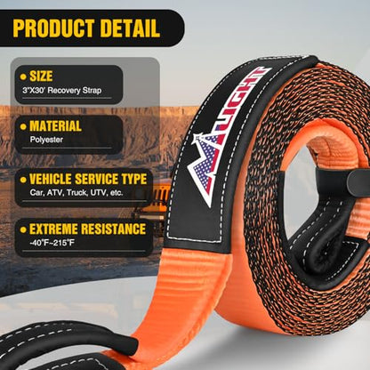 Nilight 3" x30' Tow Strap Kit 2" Receiver 3/4" Anti-Theft D-Ring Shackles - color: 30ft Tow Strap +D-Ring Shackle +Hitch