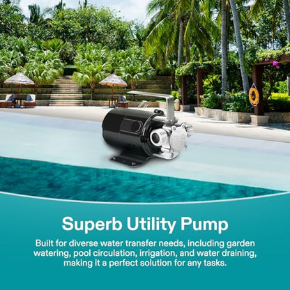 VIVOSUN 1/10HP Water Transfer Pump, 330 GPH Portable Utility Pump with Hose - size: 9"×8"-330
