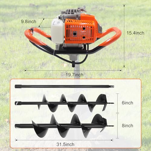 72CC Gas Powered Post Hole Digger with 6 Drill Bits (6", 8") & 1 Ext - style: 72CC+2 auger(6"8")+2 Stroke
