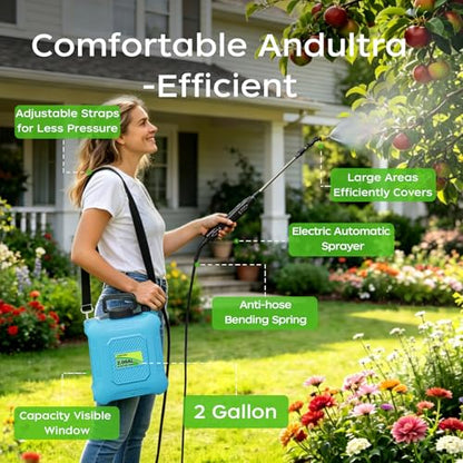 2-Gallon Battery-Powered Sprayer,6 Nozzles,2 Spray Modes, Telescopic Pole