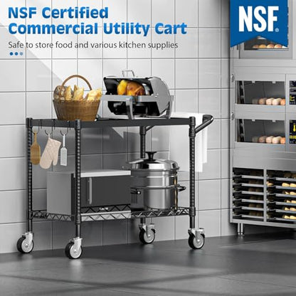 Utility Tool Cart with Wheel, 45In Large Rolling Utility Carts with Handle - color: 2-black, size: 2 Tier