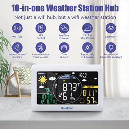 RAINPOINT WiFi Water Timer, Smart Hose Timer with Water Usage-Based and Soil Moisture-Based Watering System, Sprinkler Controller with Wi-Fi Weather Station Hub for Garden Irrigation