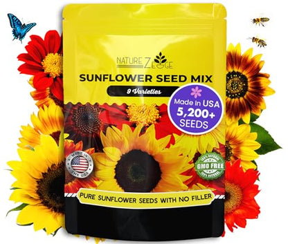NatureZ Edge 5200+ Sunflower Seeds for Planting Bulk Variety Pack, Get More Sunflower Seeds to Plant, from Dwarf Sunflowers to Giant Sunflower Seeds, Includes Mammoth Sunflower Seeds, Non-GMO - size: 8 oz- 5200 Seeds