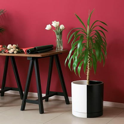 D'vine Dev 10 Inch Ceramic Planter Pot, Black White Split, 94-O-E-0 - color: Split Monochrome Black & White, size: Large