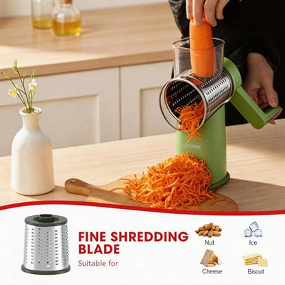 Rotary Cheese Grater Hand Crank with Foldable Handle, Three Blades - color: Green
