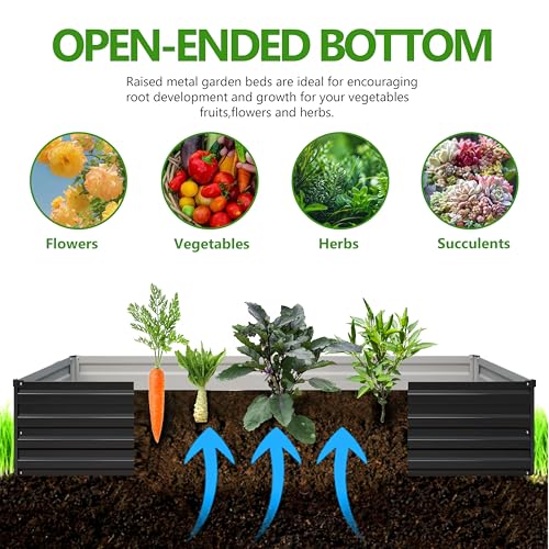 2PCS 12x3x1ft Galvanized Raised Garden Bed,Outdoor Planter Box Metal Patio Kit Planting Bed for Vegetables Flowers Herb,Black - size: 12x3x1(2PCS), style: Black