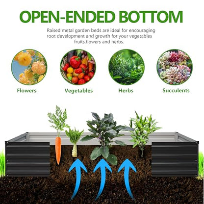 2PCS 12x3x1ft Galvanized Raised Garden Bed,Outdoor Planter Box Metal Patio Kit Planting Bed for Vegetables Flowers Herb,Black - size: 12x3x1(2PCS), style: Black