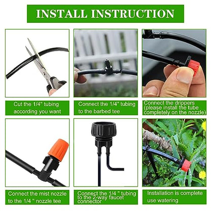Drip Irrigation Kit, 1/4" Blank Distribution Tubing - size: 100FT Tubing + 147 PC Dripper