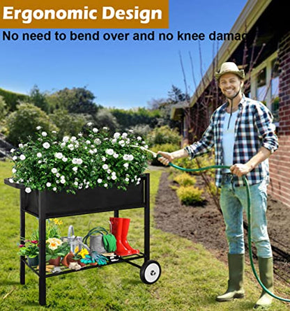 Koutemie Raised Garden Bed with Legs, Planter Box Outdoor with Wheels