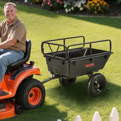 VEVOR 500Lbs 10 Cu.Ft. ATV UTV Trailer Tow Behind Dump Cart, Heavy Duty Pull Behind Utility Dump Trailer for Lawn Mower Trailer Tractor Garden Yard with 16in Tires - color: Black01