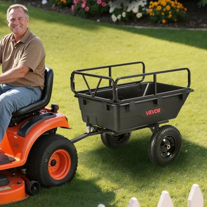 VEVOR 500Lbs 10 Cu.Ft. ATV UTV Trailer Tow Behind Dump Cart, Heavy Duty Pull Behind Utility Dump Trailer for Lawn Mower Trailer Tractor Garden Yard with 16in Tires - color: Black01