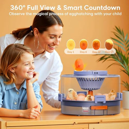 Automatic Egg Incubators for Hatching Eggs, 12 Egg Incubator with Automatic Egg Turning and Humidity Control, Egg Candler, 360° Viewing, Chicken Incubators for Hatching Chick, Duck, Quail, Goose Eggs