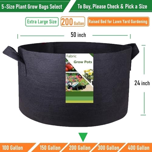 200 Gallon Big Raised Garden Bed Bag (50x24 inch) Large Plant Grow Bag for Tomato,Potato Planter,Herbs Veggies Planter,Flower Bed,Plant Container,Yard Waste,Lawn Debris,Leaf Bag with Gardening Gloves - size: 200 Gallon (50x24 inches)