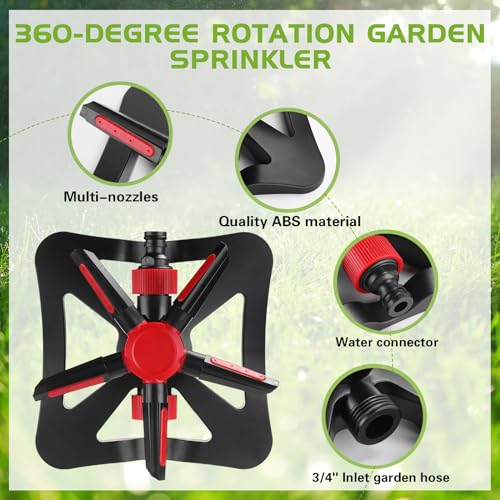 Tujoe 2 Pack Sprinklers for Yard Lawn Sprinkler with Metal Base Heavy 360 Degree Large Area Irrigation Duty Adjustable Circular Impulse Lawn Sprinkler for Medium to Large Garden, Yard(Red Black) - color: Red Black