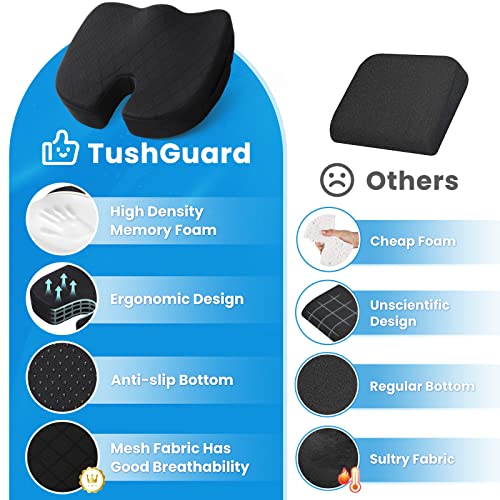 TushGuard Seat Cushion, Office Chair Cushions, Car Seat Cushion, Non-Slip Sciatica & Back Coccyx Tailbone Pain Relief Chair Pad for Computer Desk, Wheelchair, Driving (Black, X-Large) - color: Black, size: X-Large