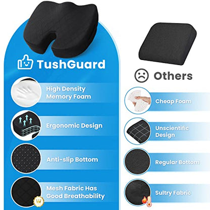 TushGuard Seat Cushion, Office Chair Cushions, Car Seat Cushion, Non-Slip Sciatica & Back Coccyx Tailbone Pain Relief Chair Pad for Computer Desk, Wheelchair, Driving (Black, X-Large) - color: Black, size: X-Large