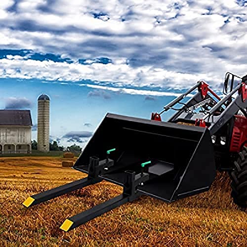 Pallet Forks, Clamp On Tractor Bucket Forks with Adjustable Stabilizer Bar, Heavy Duty Front Loader Forks, Fork Attachment for Skid Steer,Loader Bucket,43''Without Stabilizer Bar - size: 43''without Stabilizer Bar