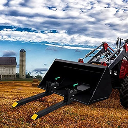 Pallet Forks, Clamp On Tractor Bucket Forks with Adjustable Stabilizer Bar, Heavy Duty Front Loader Forks, Fork Attachment for Skid Steer,Loader Bucket,43''Without Stabilizer Bar - size: 43''without Stabilizer Bar