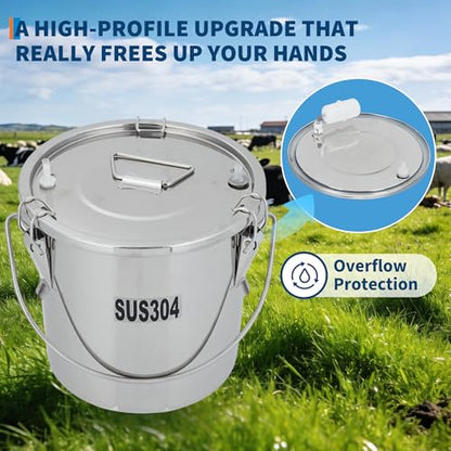 Garvee 3L Goat Milking Machine, Electric Automatic Pulsation Vacuum Milker with 304 Stainless Steel Bucket, Adjustable Suction, Portable Milker with Food-Grade Silicone Cups and Tubes for Goat | Automatic milking - size: 3L