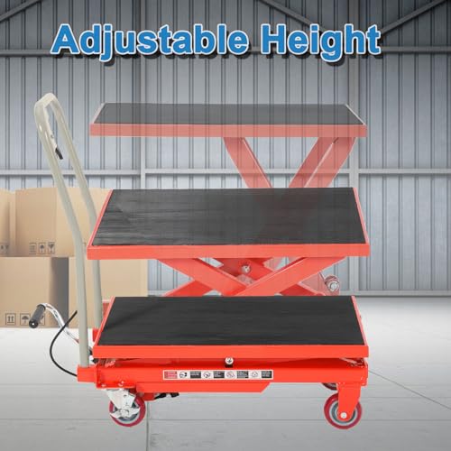 Garvee Single Scissor Hydraulic Lift Table Cart 500 LBS Capacity, Red