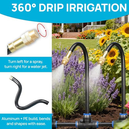 360° Adjustable Drip Irrigation System, 50FT, 15/32 inch Hose