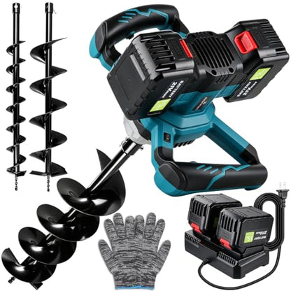 Auger Post Hole Digger,Post Hole Auger,Electric Earth Auger,Includes 2 Drill bit.Two Batteries and Dual-Port Fast Charger,Forward/Reverse Function,for Post Hole Digging,Drilling,Tree Planting - size: 4″+ 6″