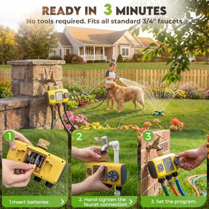 3 Zone Sprinkler Timer for Garden Hose, Brass Inlet Yard Irrigation