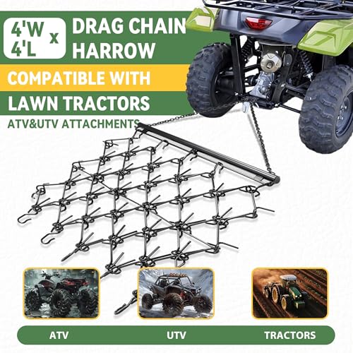 KUAFU 4' Chain Drag Harrow Tines Compatible with Tractors ATV UTV Lawn