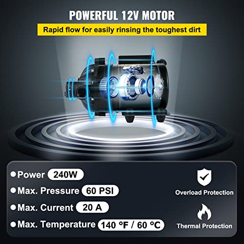 VEVOR Washdown Pump, 12V DC, 7 GPM 60 PSI, Max. 10 FT Lift Self Priming Water Pump, w/EPDM Valve, Universal Salt Water Strainer & Female/Male Thread, for RV, Marine Deck, Yacht - size: 12V, 7GPM, 60PSI