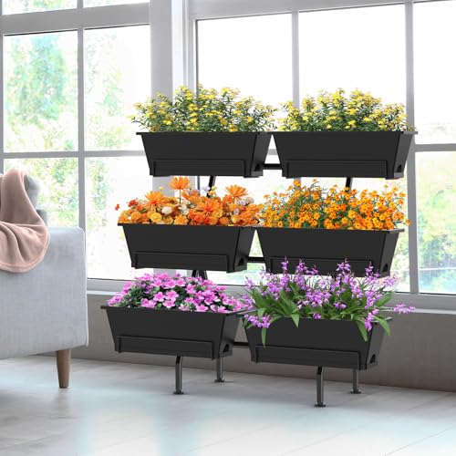 3-Tier Vertical Garden Planter with 6 Boxes, 31" Tall Raised Garden Bed - color: Black, size: 3-Tier