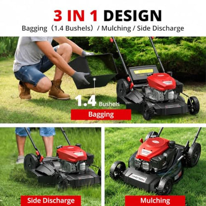 AMERISUN 21" Gas Lawn Mower,144cc 4-Stroke Engine,3-in-1 Push Mower