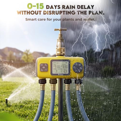 4 Zone Water Timer for Garden Hose, 4 Outlets Sprinkler Timer Kit
