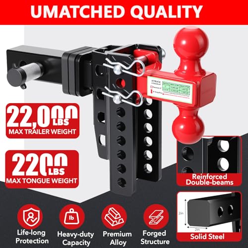 Zero-Noise Adjustable Trailer Hitch for 2 Inch Receiver - 8 Inch Drop/Rise - color: Red, size: 8 Inch Drop/Rise