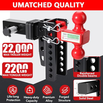 Zero-Noise Adjustable Trailer Hitch for 2 Inch Receiver - 8 Inch Drop/Rise - color: Red, size: 8 Inch Drop/Rise