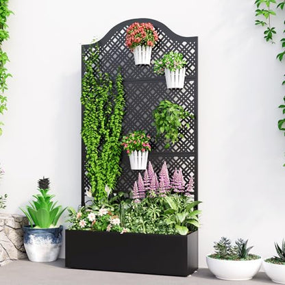 Metal Planter Box with Trellis & Privacy Screen, 79"x40"x11.8", Galvanized - color: Rhombus Grid