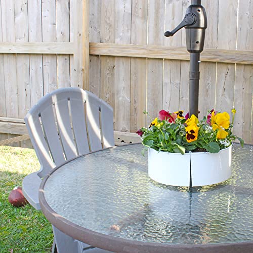AuldHome Design Umbrella Planter for Patio Table w/Umbrella Hole (White), Enamelware Half-Circle Planter Pots - color: White, size: Large Round