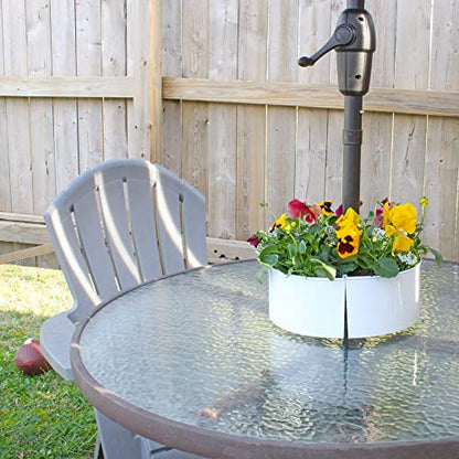 AuldHome Design Umbrella Planter for Patio Table w/Umbrella Hole (White), Enamelware Half-Circle Planter Pots - color: White, size: Large Round