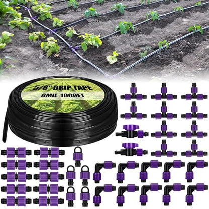 Tondiamo 1000' 5/8 Inch Drip Tape Irrigation Tubing Kit 16 Mil 6" Spacing Garden Hose Watering Tube Line Automatic Equipment for Garden Irrigation System Farms, Landscape, Lawn - size: 1000',16 Mil