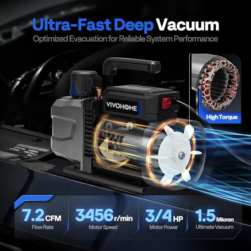 VIVOHOME A2L 3/4 HP 7.2CFM 2 Stage AC Vacuum Pump and Manifold Gauge Set - size: 7.2 CFM