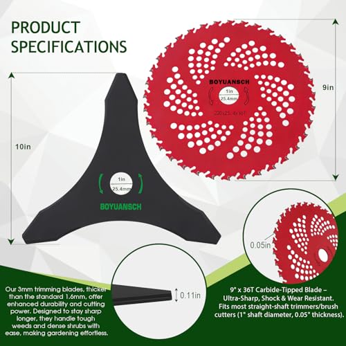 9" x 36 Teeth Carbide Tipped Brush Cutter Blades & 10" x 3 Teeth Weed Eater Blades - size: 10"+9" Combo Pack