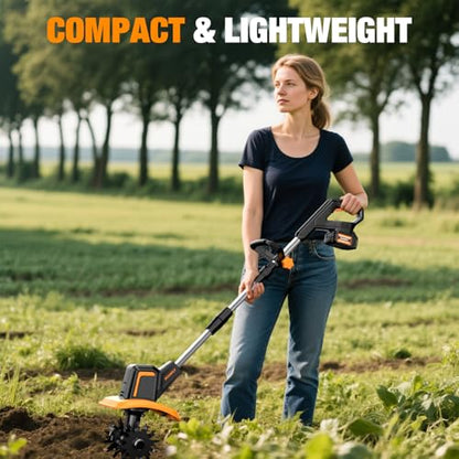 SOARFLY Cordless Tiller Cultivator for Gardening, 9" Width 6.6" Depth - size: 2.0AH Battery