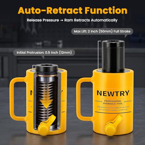 NEWTRY 30T Hydraulic Hollow Jack Cylinder, 2" Stroke Porta Power Ram