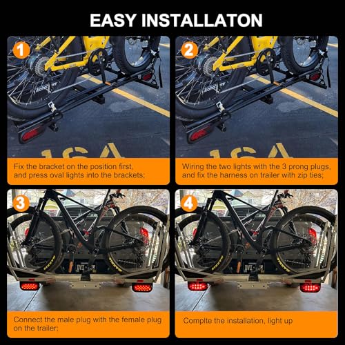 Partswcgg 6" Inch Oval Led Trailer Hitch Cargo Carrier Tail Lights Kit