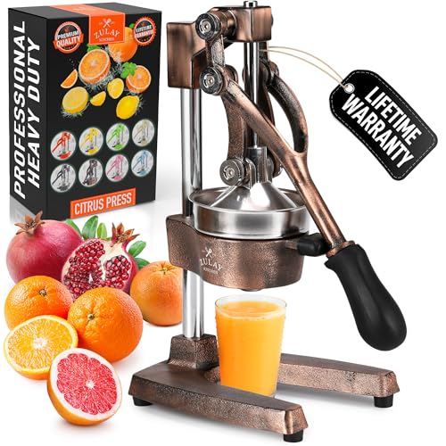 Zulay Kitchen Cast Iron Juicer - Heavy Duty Orange Juicer with Detachable Strainers for Easy Cleaning, Citrus Press for Citrus Fruits, Perfect for Bartenders, Juice Lovers & Health Enthusiasts - color: Copper, size: Original