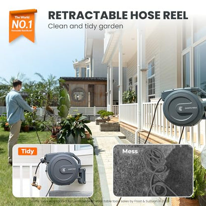 Giraffe Tools Retractable Garden Hose Reel 1/2"130FT Wall Mount Auto Rewind - size: 1/ 2"130 ft