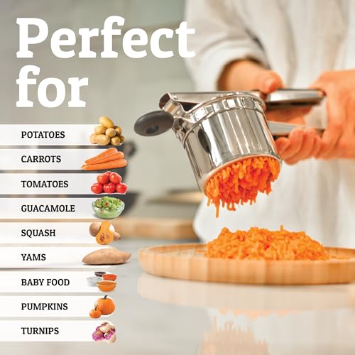 PriorityChef Large 15oz Potato Ricer, Heavy Duty Stainless Steel Potato Masher and Ricer Kitchen Tool, Press and Mash Kitchen Gadget For Perfect Mashed Potatoes - Everytime - color: Black
