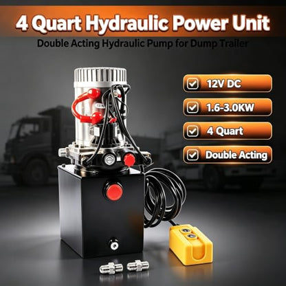 12V Hydraulic Power Unit Pump, 4 Quart Double Acting - color: Double Acting, size: 4 Quart